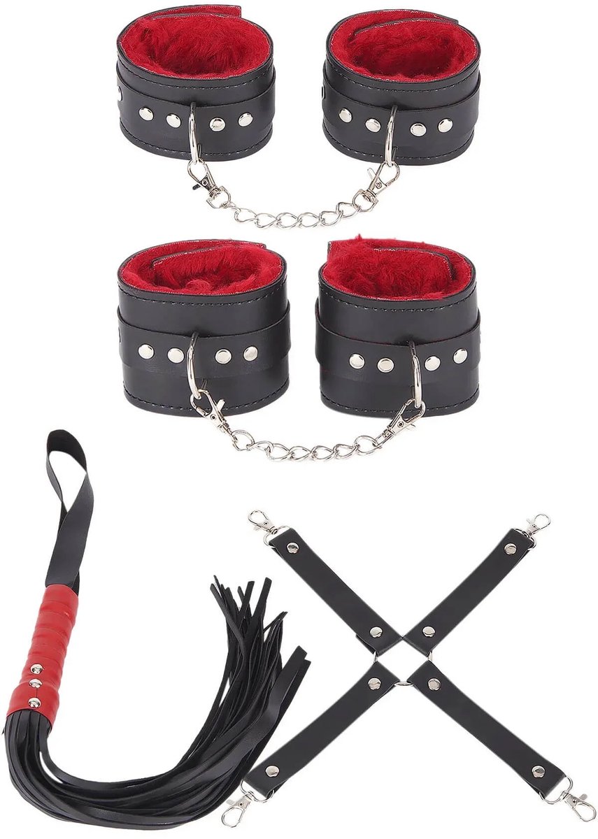 Zwarte Kunstleren Bondage Set met Riem en Accessoires