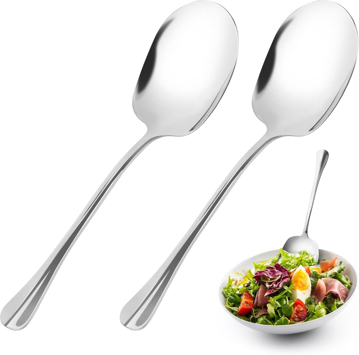 Roestvrijstalen Serveertlepels 25 cm – Set van 2 Vaatwasmachinebestendige Lepels voor Buffet, Salade en Hoofdgerechten