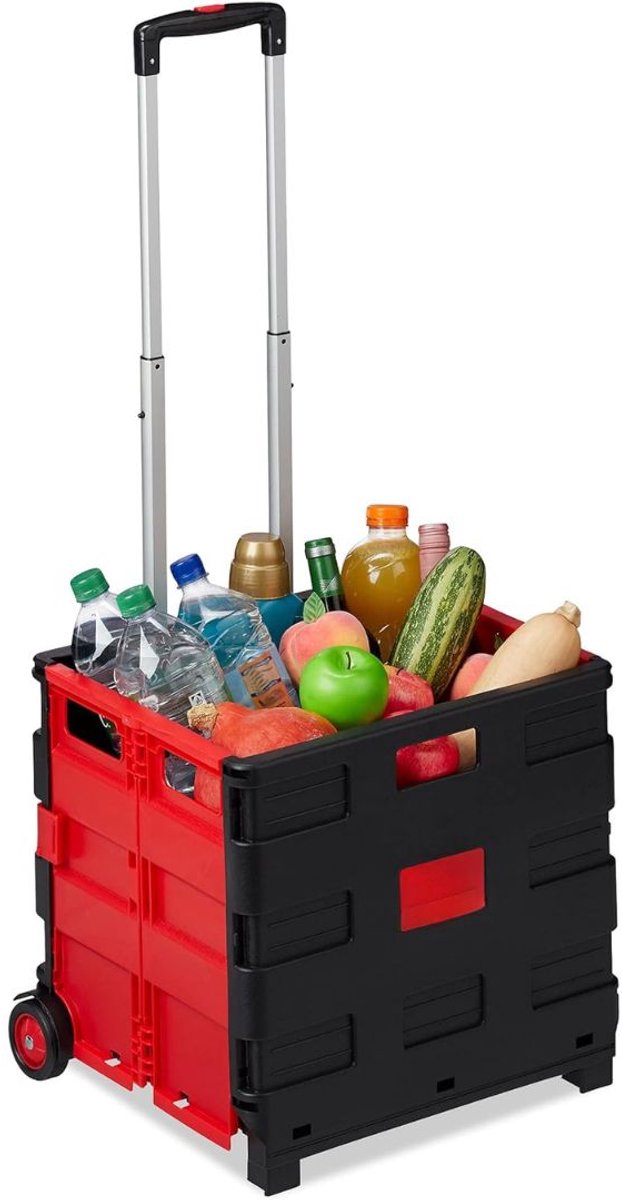 VALI® Boodschappentrolley - Boodschappentas op Wielen - Opvouwbare Boodschappentrolley - Rood - 37cm x 37cm x 98cm