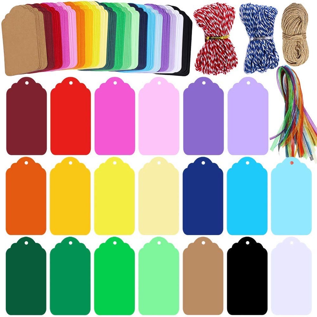 Solidchoice - 200 Stuks Gift Tags met Touw in 20 Kleuren van Kraftpapier