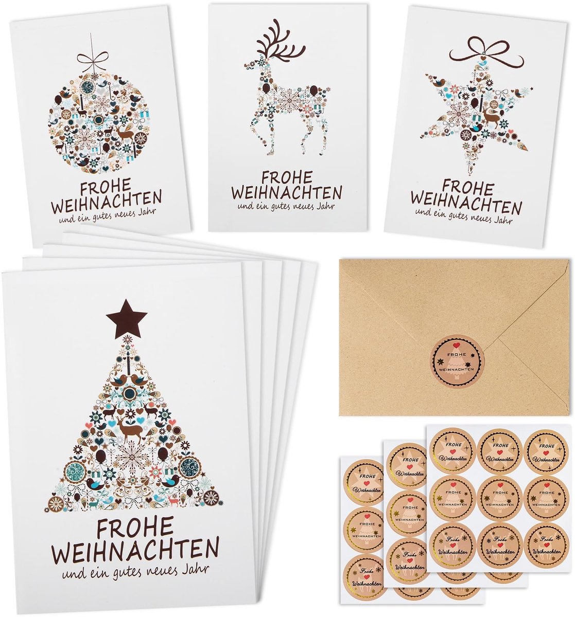 Solidchoice - Set van 20 Kerstkaarten met Enveloppen voor Feestdagen