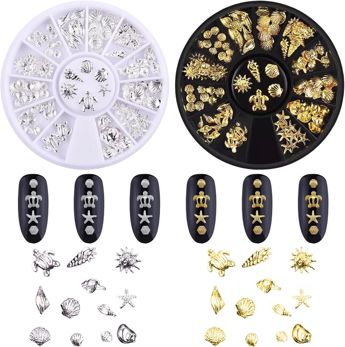 Nail art charms - zomer schelpen en sterren - goud en zilver - voor stijlvolle nagels - ShopVlot