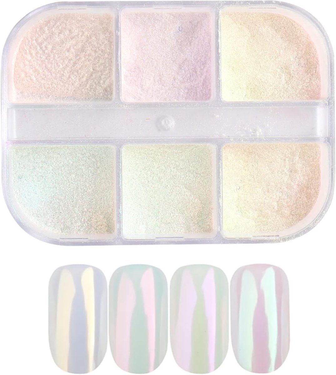 Nail Powder Aurora 6 Grids - Schelp Poeder - Spiegelen effect - Voor DIY Nagelkunst - ShopVlot