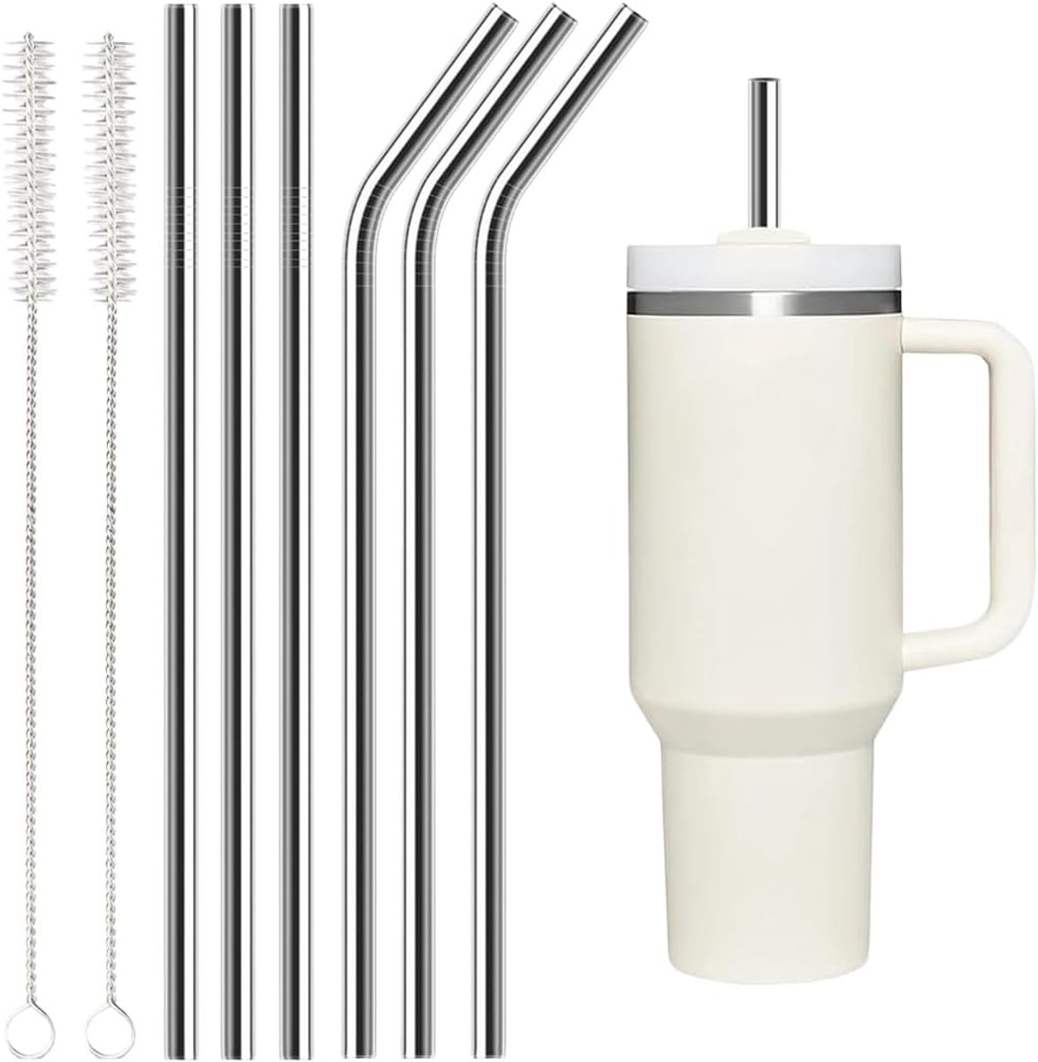 RVS Rietjes 3 Recht + 3 Gebogen - 215 mm Lang - Duurzaam en Herbruikbaar - Geschikt voor Warme en Koude Dranken - ShopVlot