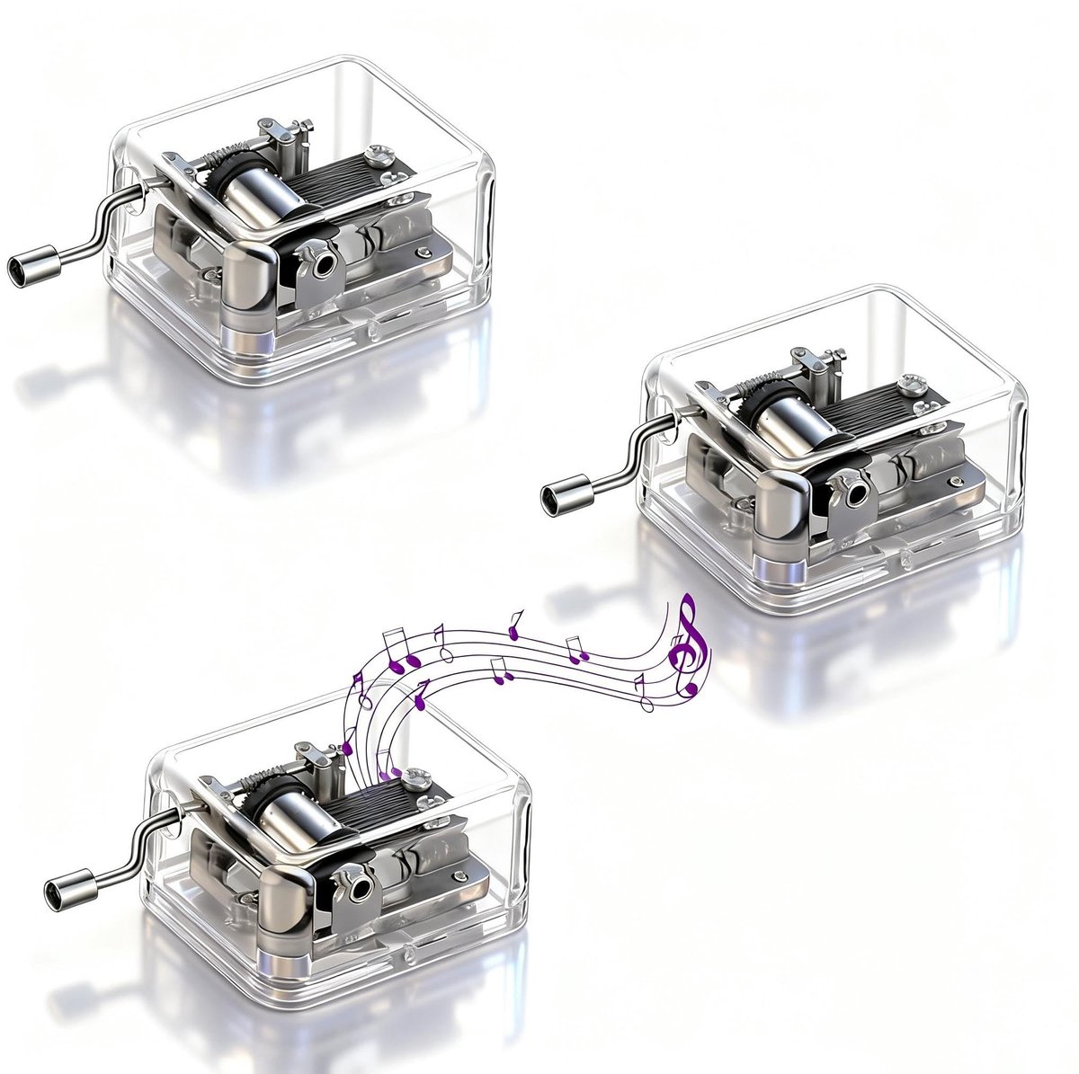 Solidchoice - Transparante Muziekdoos met Handkruk, Set van 3