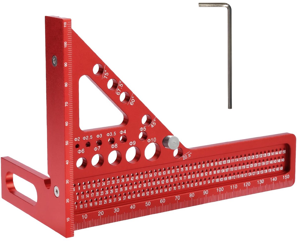 3D Multi-Angle meetlat 165mm - Aluminium legering - Met hoekmeter - Ideaal voor houtbewerking - ShopVlot