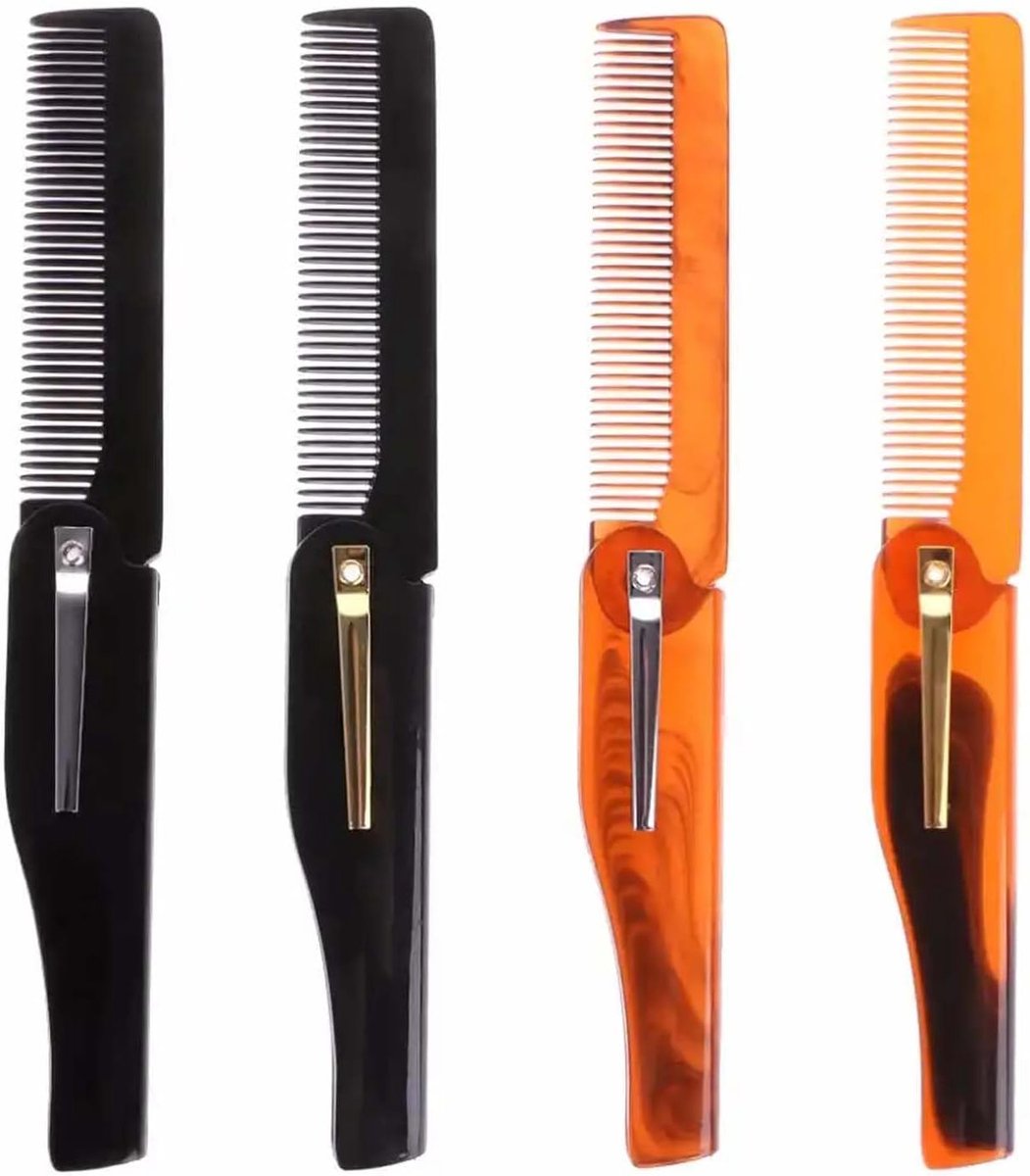 Plastic vouwkam set van 4 - fijn getande vouwkam - compact en duurzaam - ideaal voor haar en baardverzorging - ShopVlot