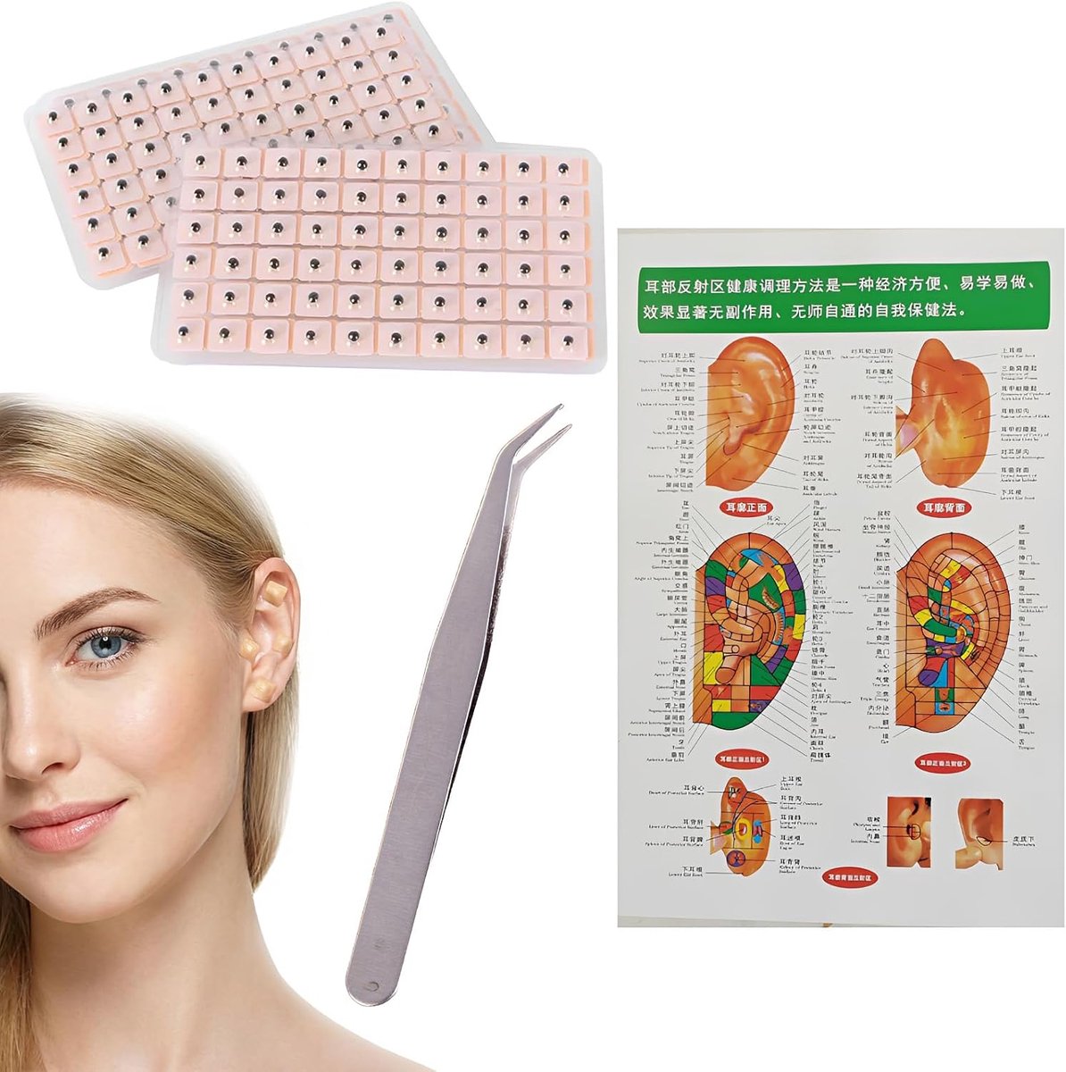 Acupunctuurpleisters 1200 stuks - Huidadvies - Inclusief pincet en drukkaart - Voor natuurlijke ontspanning - ShopVlot