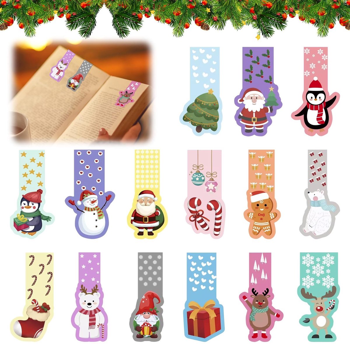 Solidchoice - Set van 30 Magnetische Boekenleggers voor Kinderen met Kerstthema