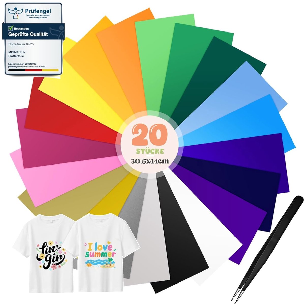 Textielfolie 20 kleuren 30,5 x 14 cm - Flexibele strijkfolie - Voor T-shirts en kleding - Inclusief pincet - ShopVlot