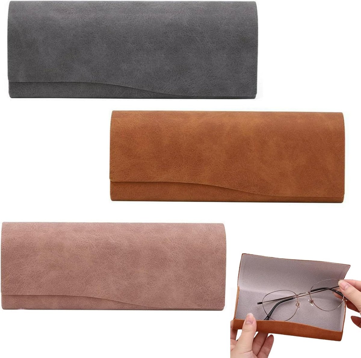 Pack of 3 Leather Glasses Case Glasses Case Magnetic Snap Closure for Myopia Glasses Radiation Protection Glasses Pink - ShopVlot