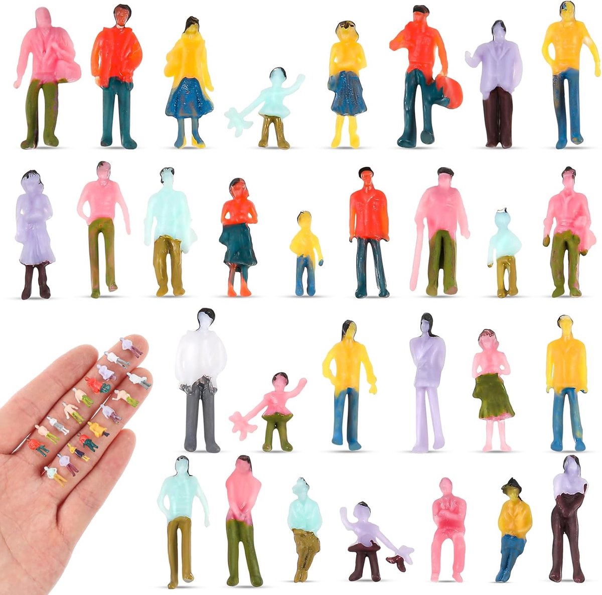 Namalu 30 Pieces Mini People Figures Architecture Painted Small Model Scale 1:150 Sitting and Standing Plastic People - ShopVlot