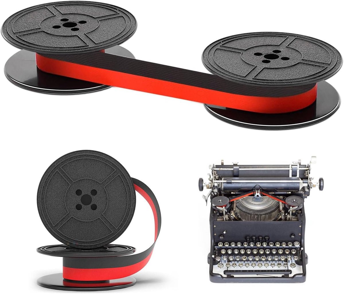 Pack of 2 ink ribbon for typewriter, typewriter tape, nylon typewriters colour ribbon, universal, double coil - ShopVlot