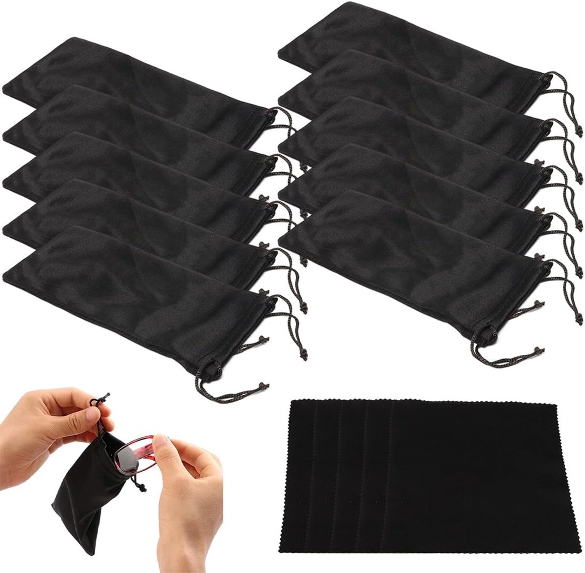 Pack of 10 Multi-Purpose Microfiber Pouches for Sunglasses, Glasses Case, Glasses Case for Protection and Storage - ShopVlot