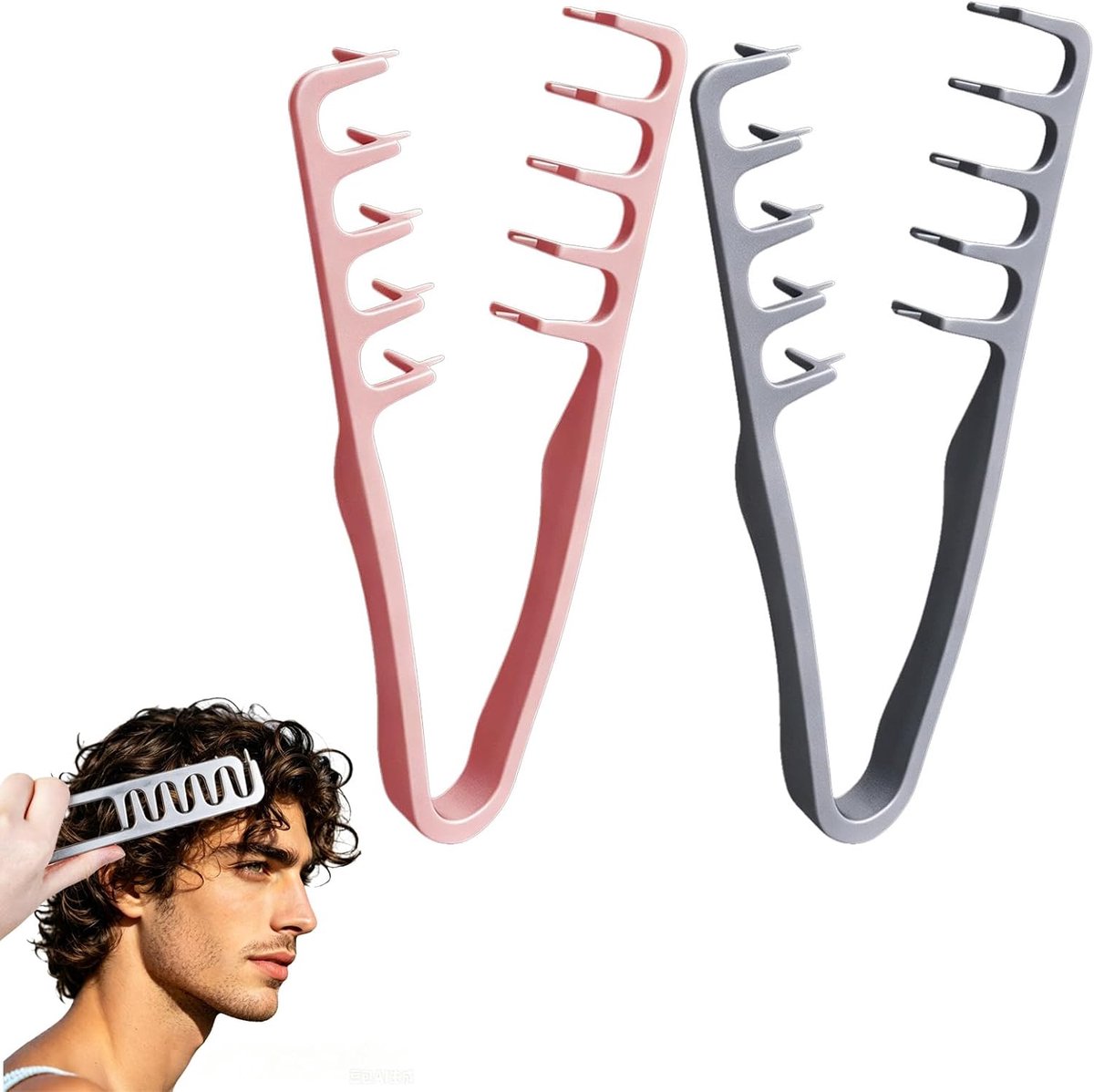 Set van 2 krulkammen met textuur, 2-in-1 textuurkam, huidvriendelijk, onbreekbaar, ideaal voor styling en verzorging - ShopVlot