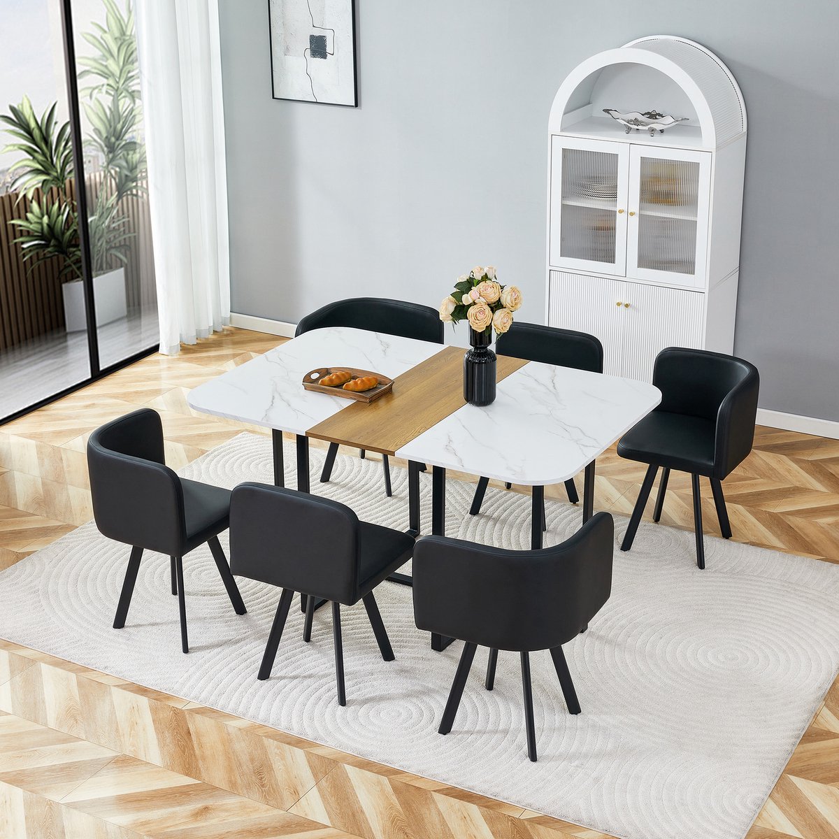 COVREO Eettafelset 149,9 x 100,3 x 78,7 cm wit, hout en metaal, ruimtebesparend