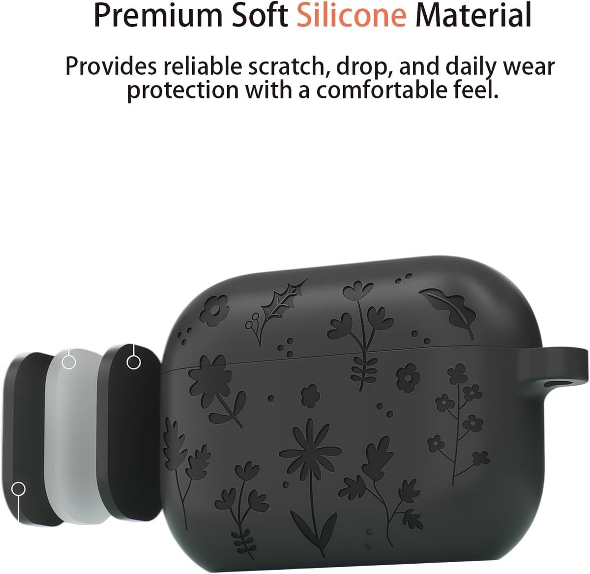 Compatible with AirPods 4 Case 2024, Soft Silicone Case with Floral Engraving with Keychain, Cute Floral Pattern - ShopVlot