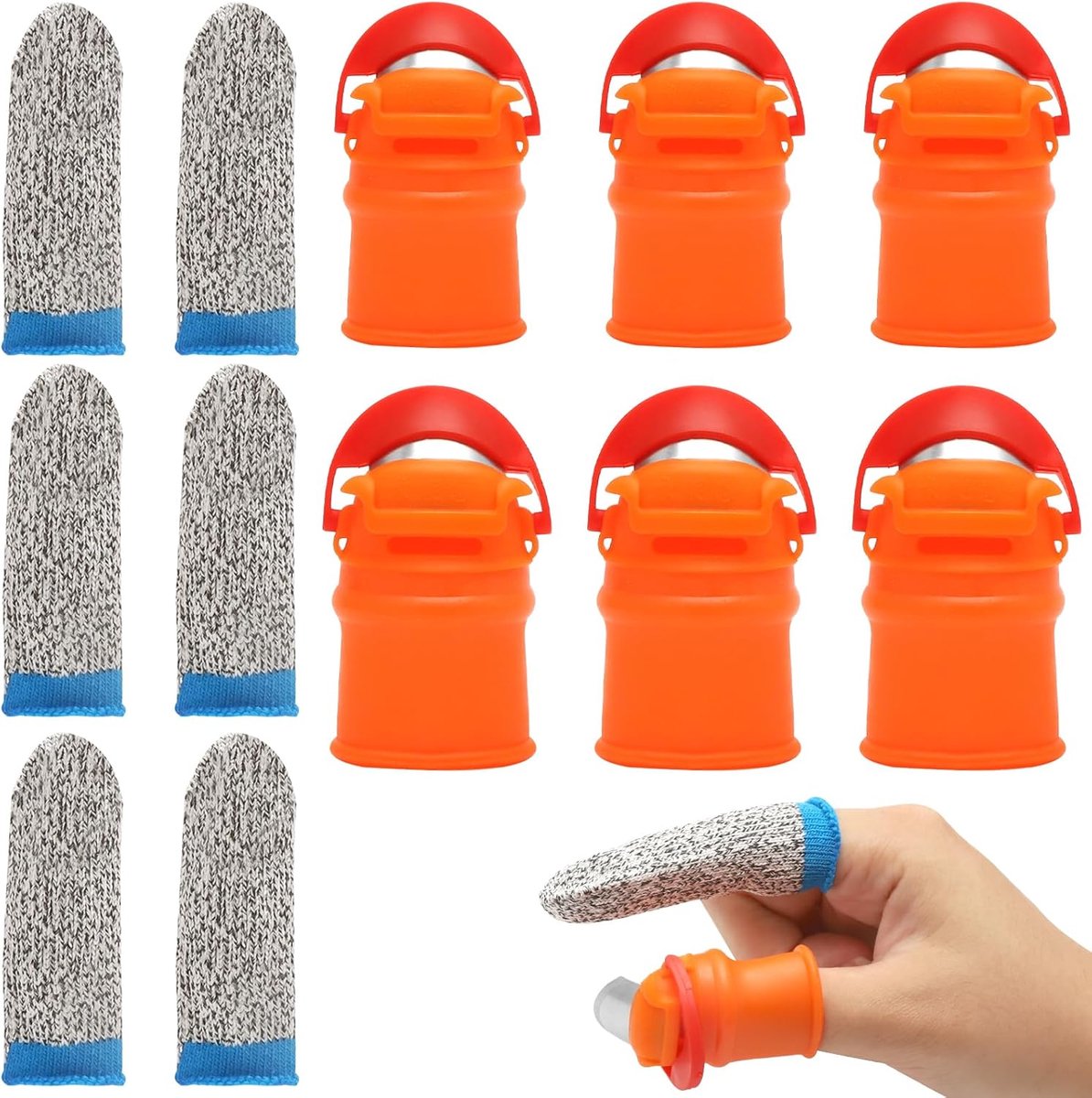 Set van 6 duim- en vingerkappen - ergonomisch ontwerp - 45° roestvrijstalen blad - ideaal voor tuinieren - ShopVlot