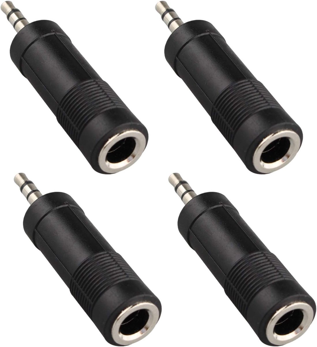 3.5mm naar 6.3mm Stereo Jack Adapter - 4 Stuks - Vernikkeld - Voor verbinding met versterker en instrumenten - ShopVlot
