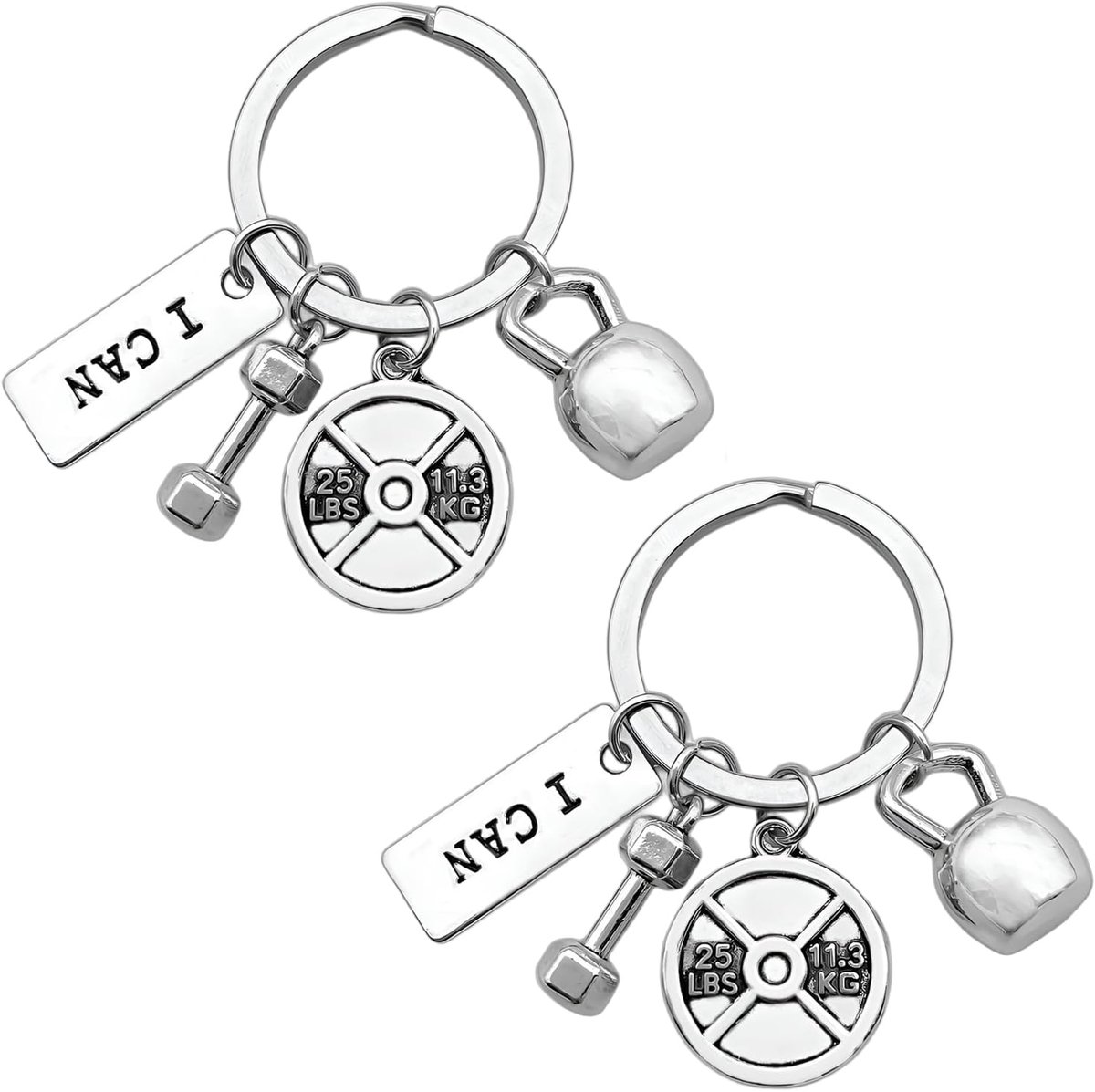 Fitness sleutelhanger - 2 stuks - gewichtsschijven en dumbbells - perfect cadeau voor sportliefhebbers - ShopVlot