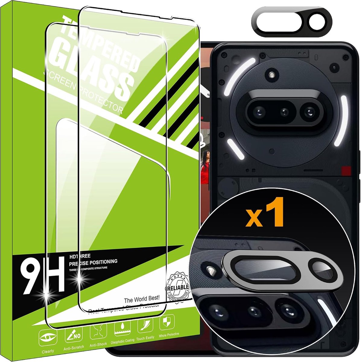 Screen protector voor Nothing Phone 3a - 2+1 stuks - gehard glas - volledige dekking met camera lens bescherming - ShopVlot