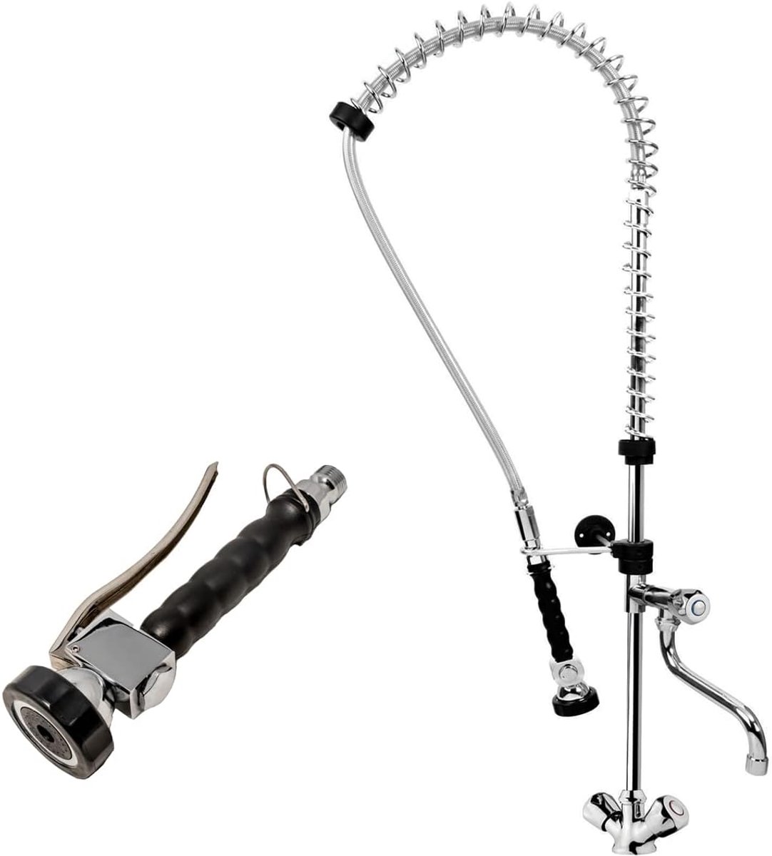 GOLDMAN SERVICE - Industrial pull-out tap for kitchen sink, gastronomy, with black flex shower head + cold and hot - ShopVlot
