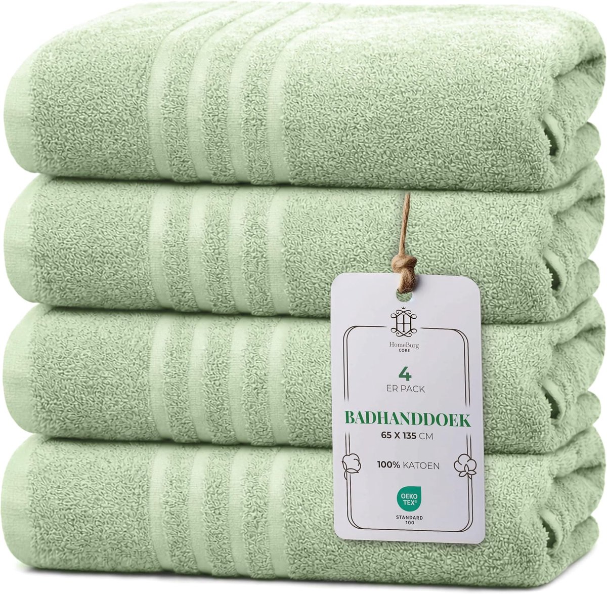 4-Piece Towel Set, Soft Cotton, Absorbent, Skin-friendly, 60 x 135 cm, Moss Green - ShopVlot