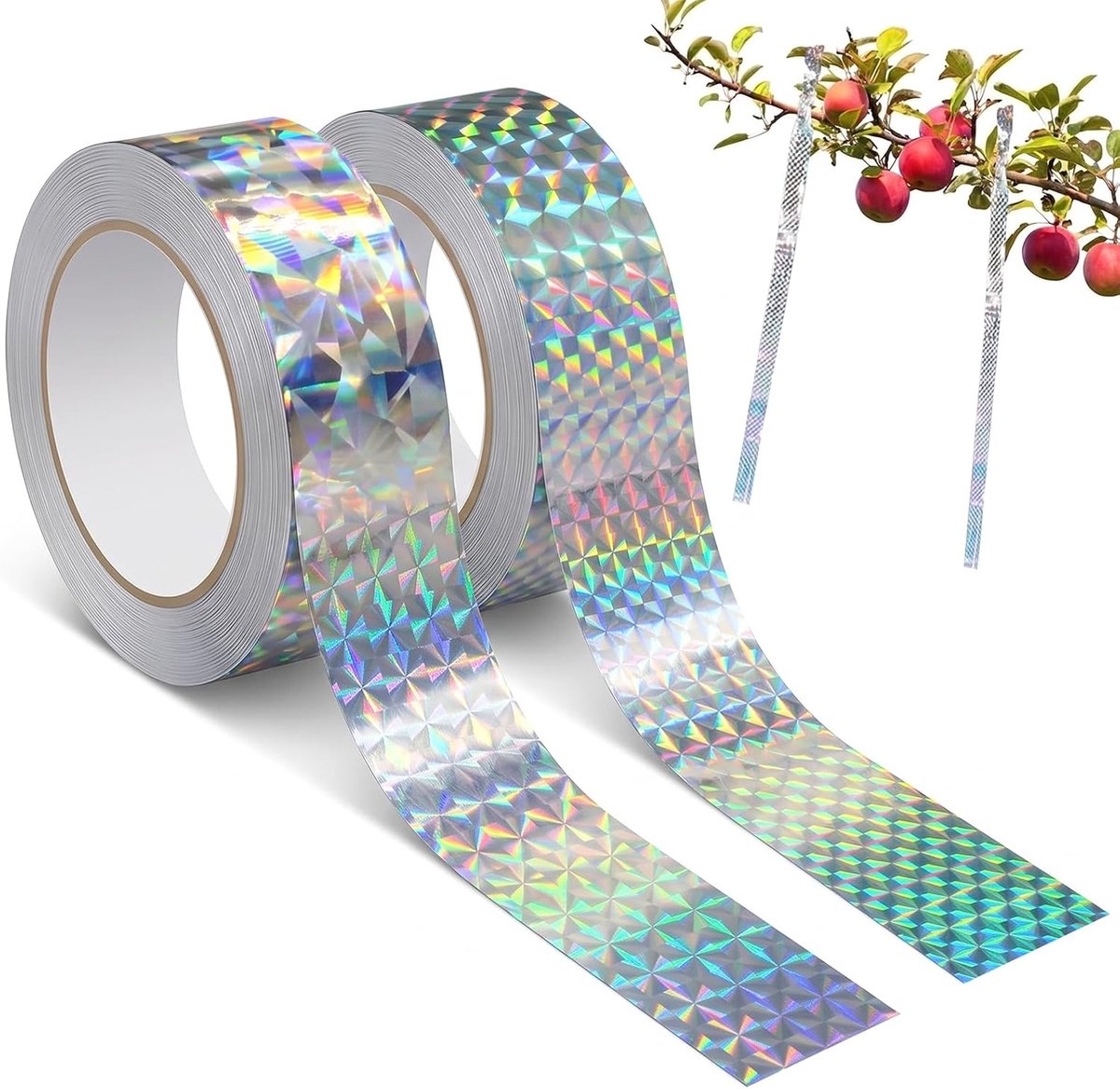 Verpakking met 2 rollen vogelafweerband, 50 m x 2,4 cm, holografische reflecterende band tegen duiven, voor balkon - ShopVlot