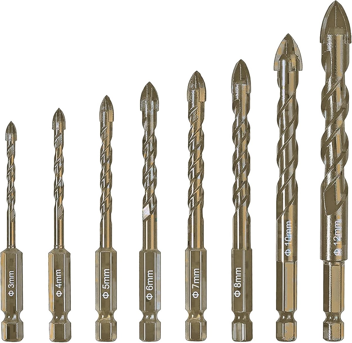 8-Piece Tile Drill Bit Diameter 3-12 mm Glass Drill Bit Masonry Drill Bit Set with Hex Shank Universal Drill Bit for - ShopVlot