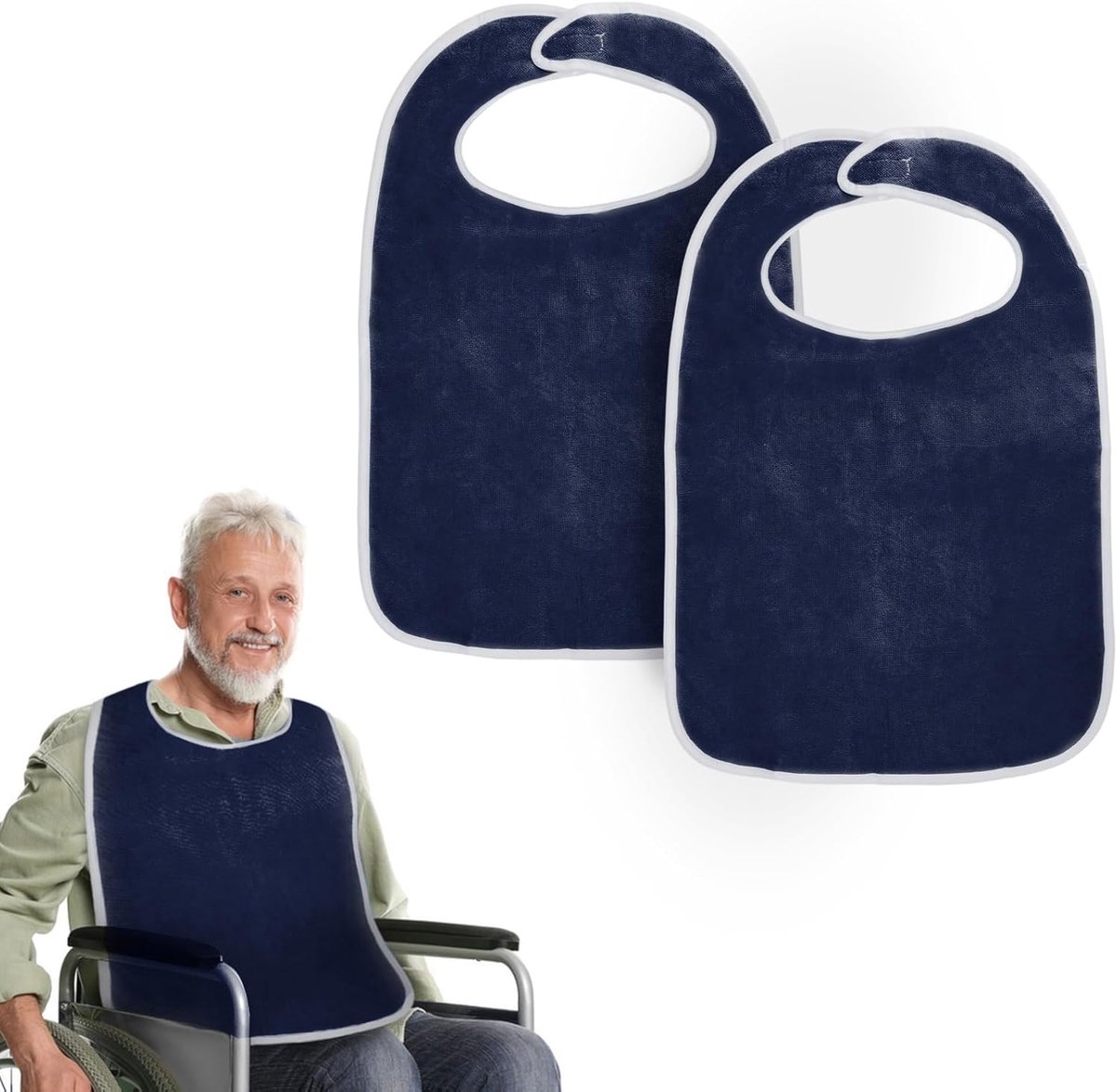 2Pcs Volwassen Slabbetjes, Herbruikbaar Slabbetje voor Volwassenen met Klittenbandsluiting, Kledingbescherming tijdens - ShopVlot