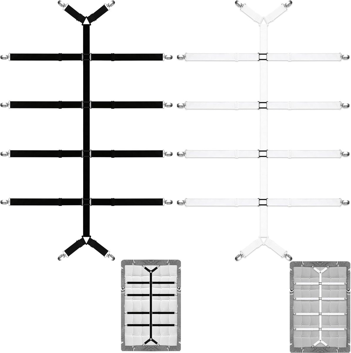 2 stuks verstelbare hoeslaken spanning, hoeslaken spanriemen, elastische hoeslaken spanapparaten met metalen clips - ShopVlot