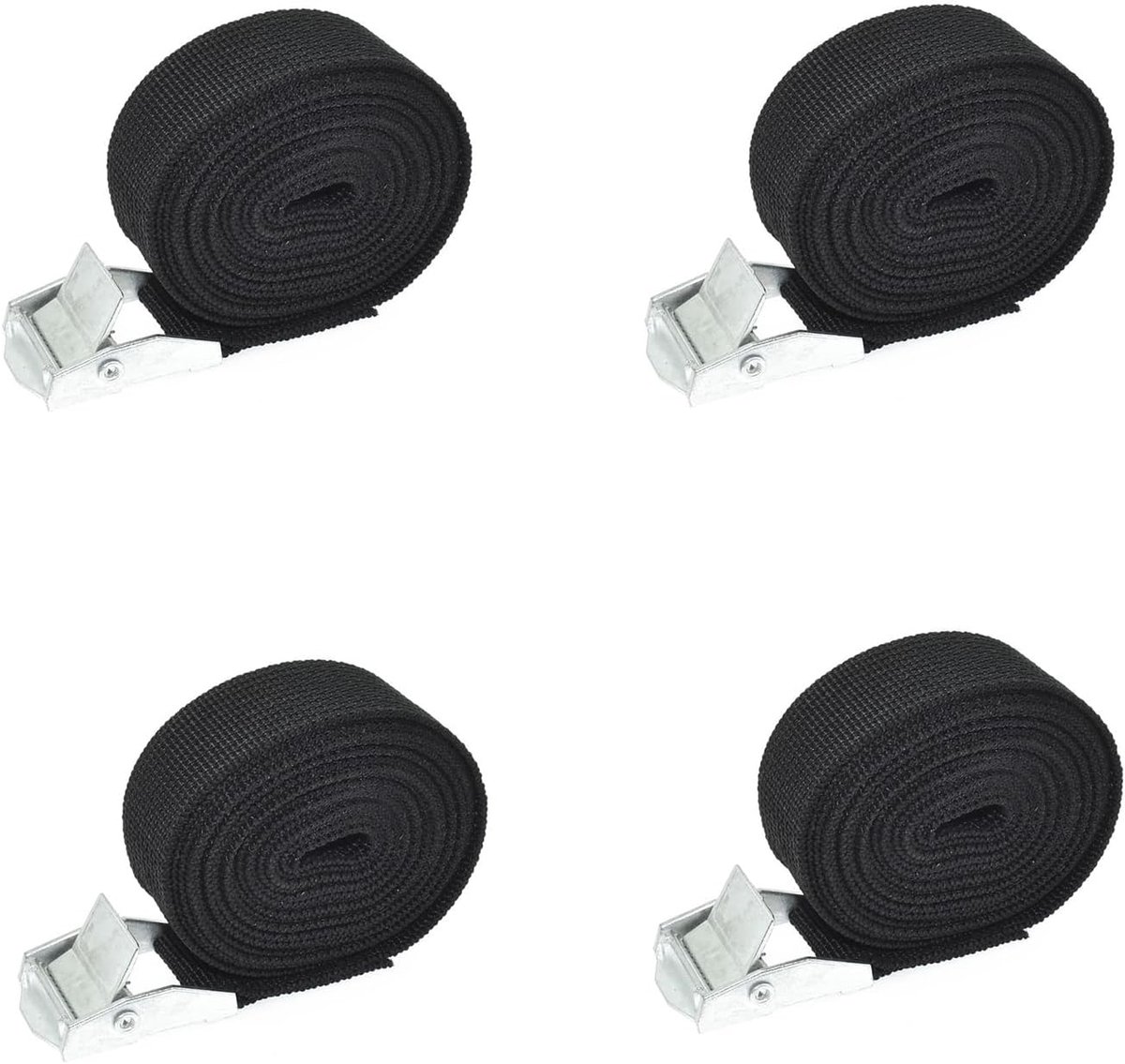 Pack of 4 lashing straps, lashing straps with clamp closure, adjustable lashing straps with clamp closure, black - ShopVlot