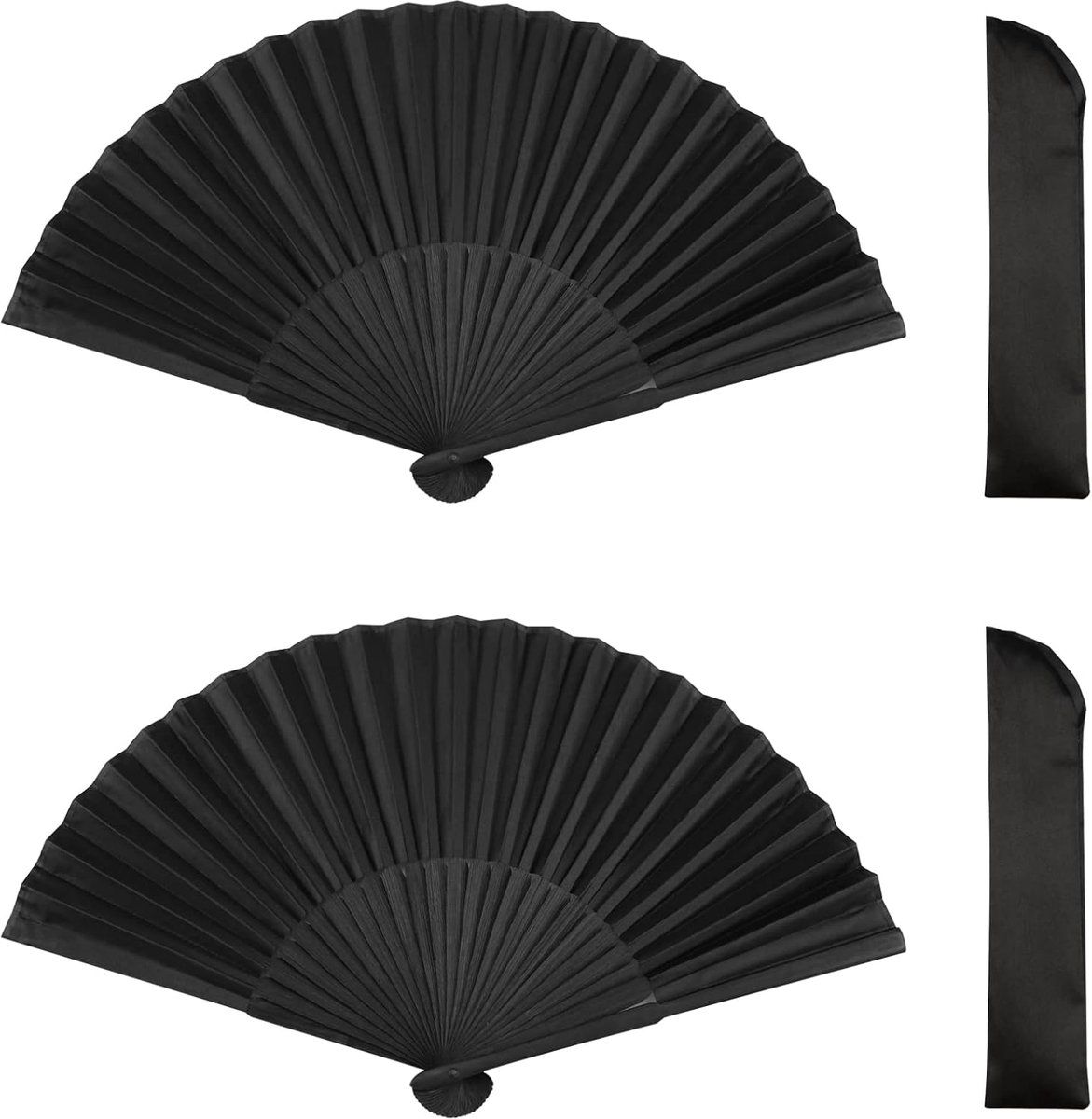 milaosk 2 Pcs Hand Fan, Black Fan Silk Hand Fan, Black Hand Fan, Foldable Fan for Women and Men, Bamboo Fan with 2 - ShopVlot