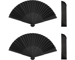 milaosk 2 Pcs Hand Fan, Black Fan Silk Hand Fan, Black Hand Fan, Foldable Fan for Women and Men, Bamboo Fan with 2 - ShopVlot