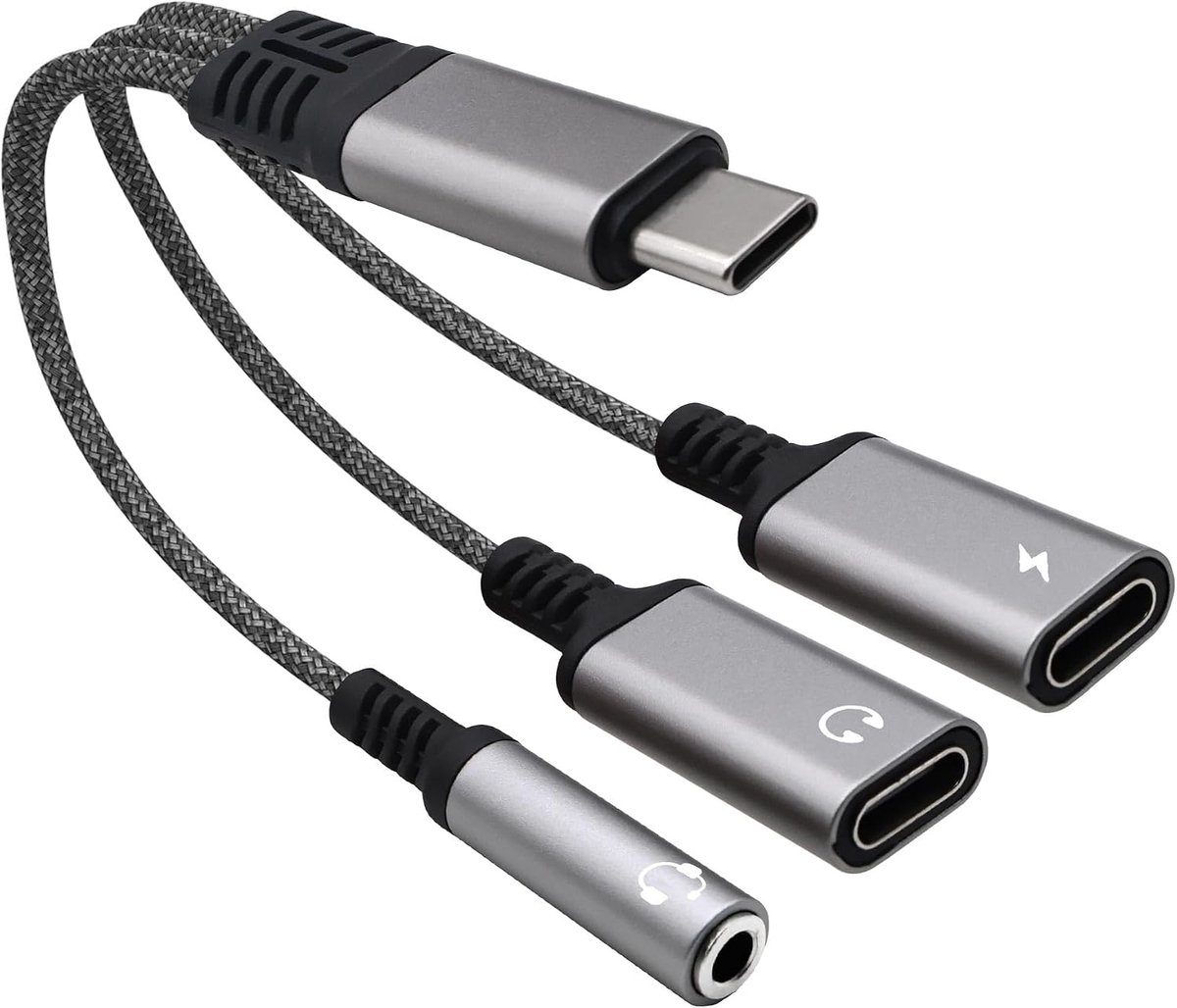 USB C splitter oplaadkabel 3-in-1 USB type C naar 3,5 mm hoofdtelefoon en PD 60W snellaadadapterkabel voor telefoon - ShopVlot