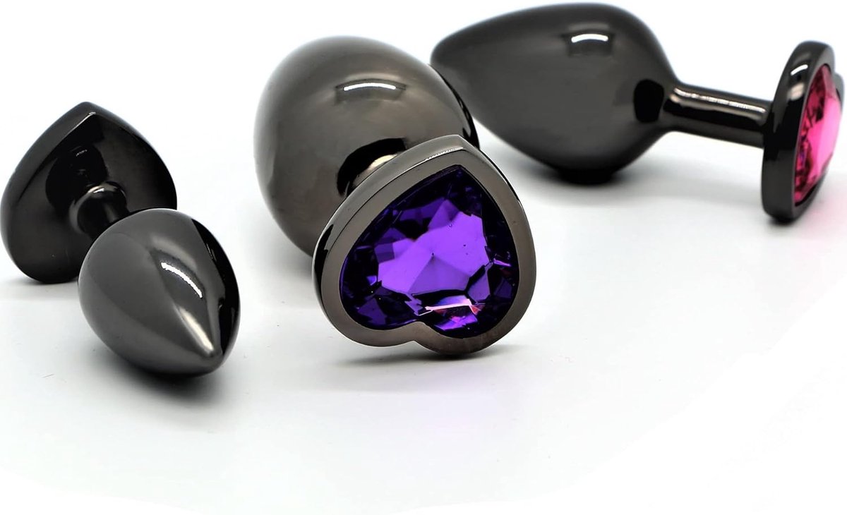 butt plug set S+M+L - hartvormig met kristal - stimuleert G-spot en prostaat - 3 verschillende maten - ShopVlot