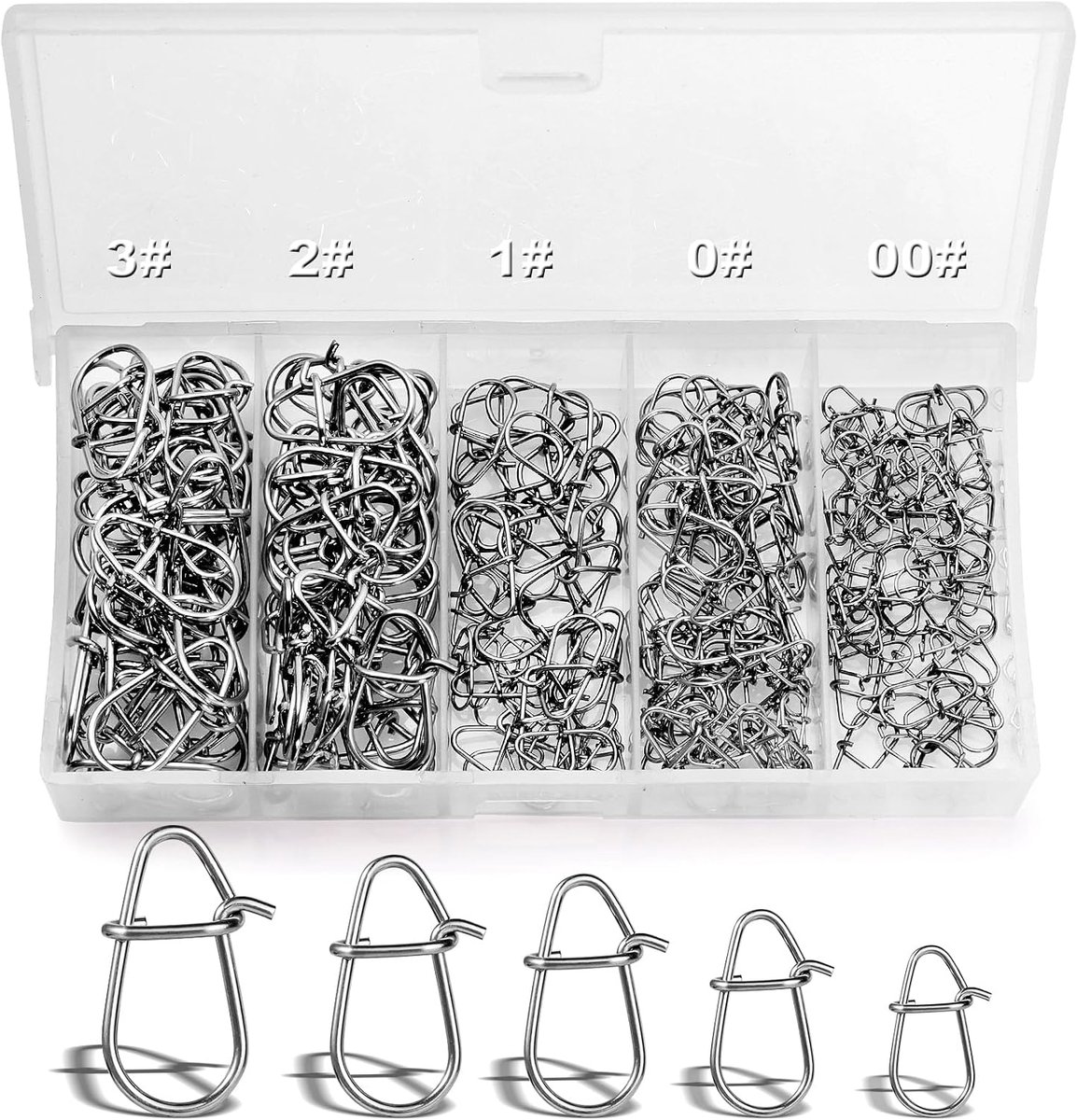 Visgourd pins 200pcs - Duo Lock clips - 5 maten - Geschikt voor zoet- en zoutwater - ShopVlot