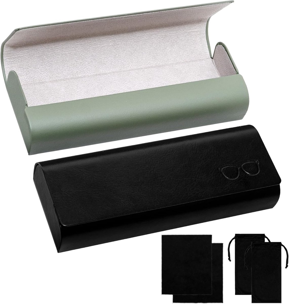 Bril etui hard case - leren brillendoos - 2 stuks - inclusief schoonmaakdoek en brillentas - ShopVlot