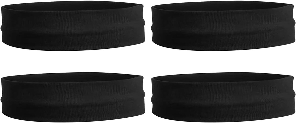 Sporthoofdband 4-delig - Zwart elastisch - Vochtregulerend - Ideaal voor yoga en fitness - ShopVlot