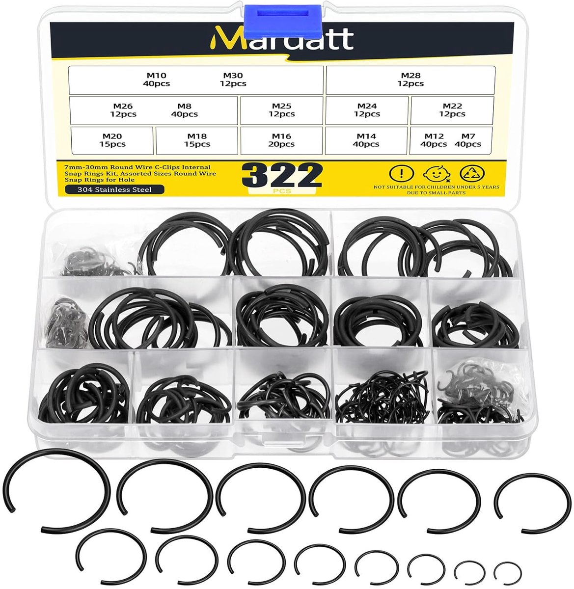 C-clips set 322 stuks - 14 maten 7mm-30mm - staal - perfect voor bevestigen - ShopVlot