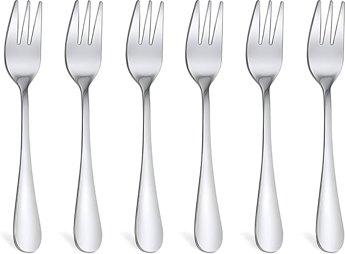 Cakevorken set 6 stuks - roestvrij staal - kleine dessertvorken - perfect voor taart en fruit - ShopVlot