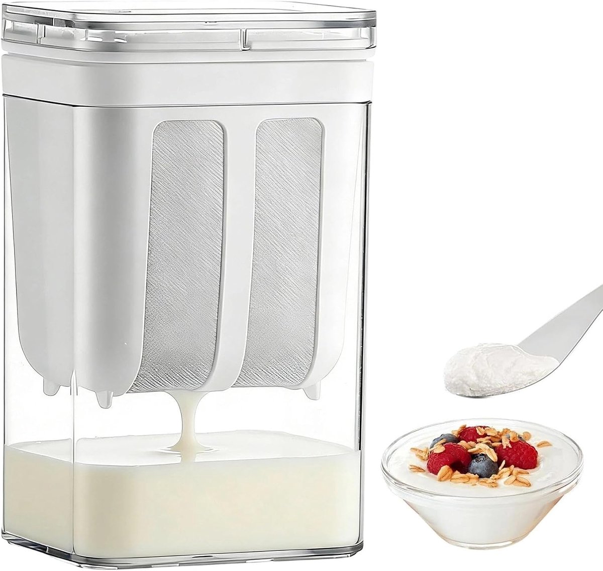 Yoghurtzeef 1800 ml - RVS filter - Deksel inbegrepen - Perfect voor Griekse yoghurt en kaas - ShopVlot