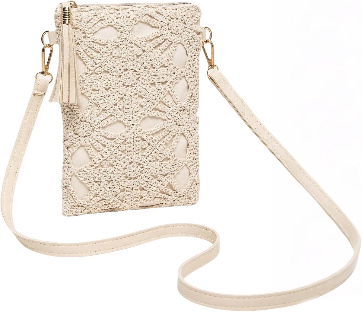Schoudertas van stro - handgevlochten - bloemendesign - perfect voor zomeraccessoire - ShopVlot