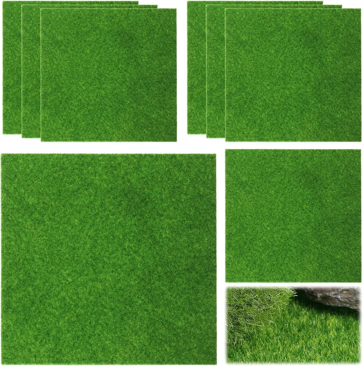 Set van 8 Mini Kunstgras Vellen 15 x 15 cm voor DIY Miniatuurtuin en Modelbouw Decoratie, Perfect voor Landschapsontwerp en Tuinprojecten