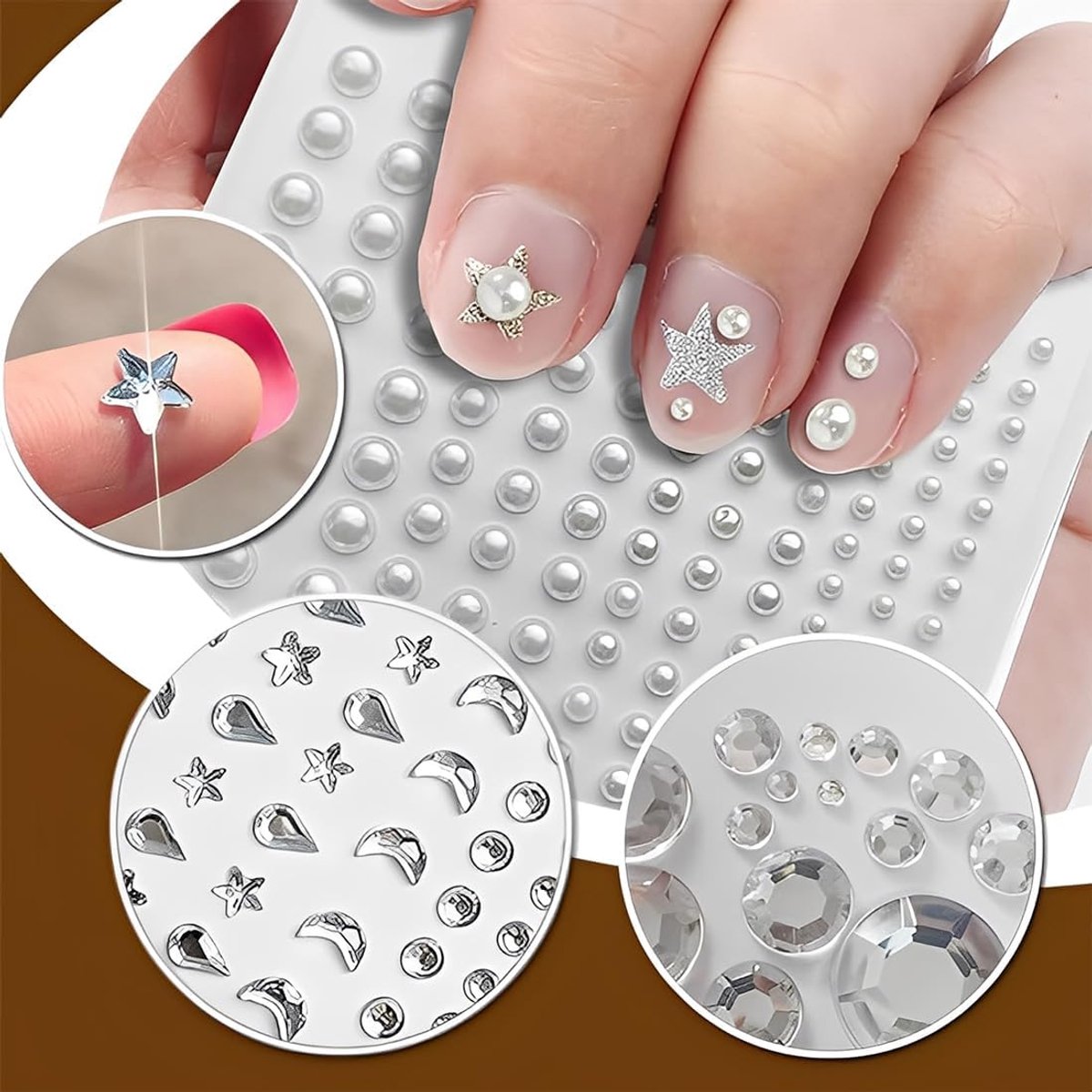 Pack of 1066 self-adhesive glitter stones, self-adhesive rhinestones, silver decorative stones with tweezers, suitable - ShopVlot