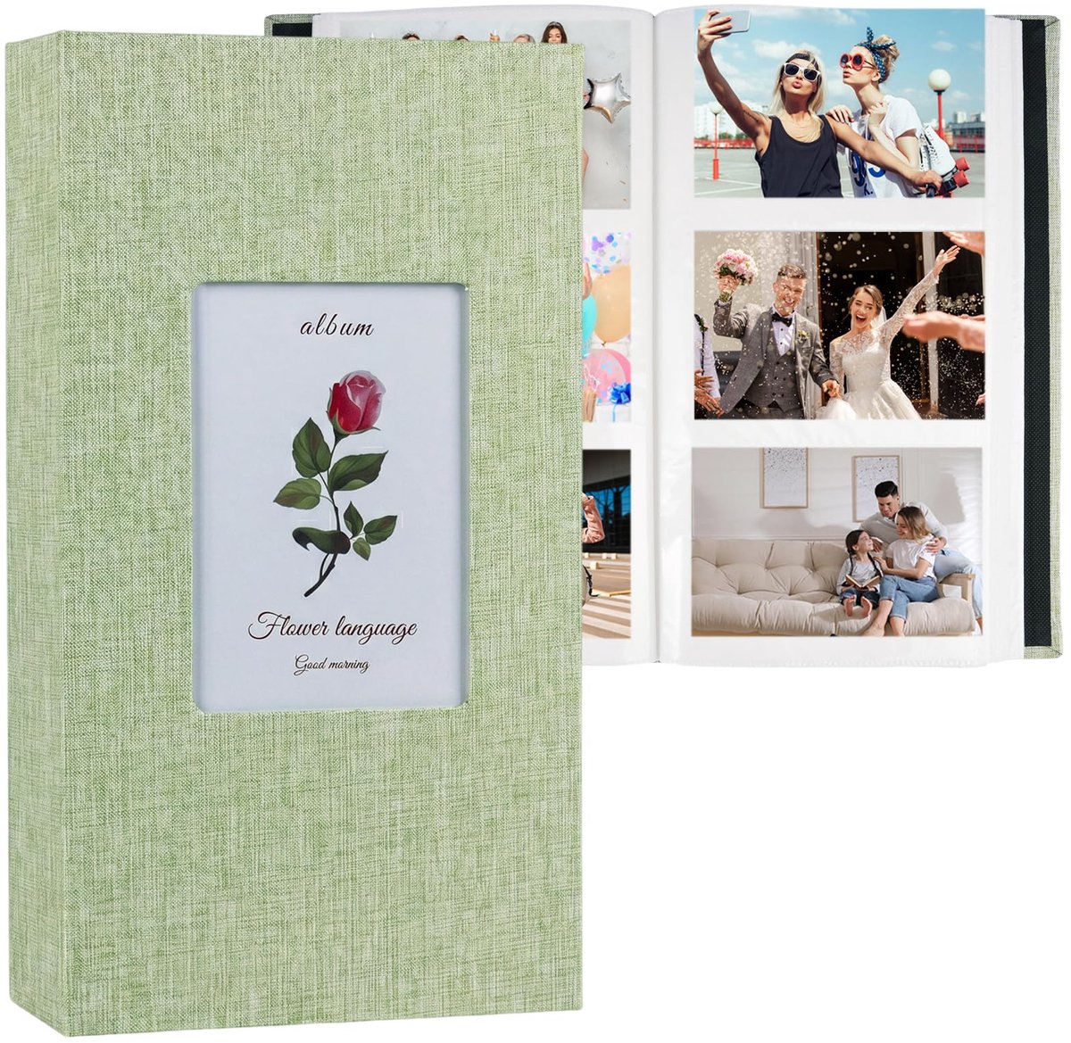 Fotoalbum, insteekalbum, 10 x 15, 300 foto's, saliegroen, fotoalbum om in te steken, linnen fotoalbum om in te steken - ShopVlot