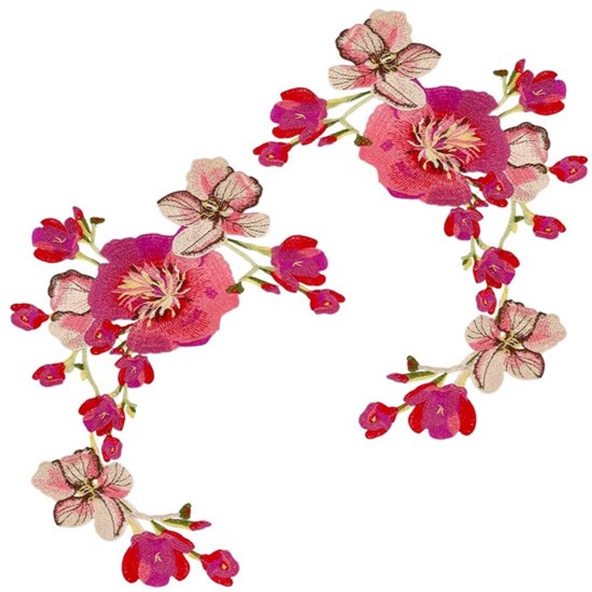 Bloemenborduurpatches - 2 Stuks - Rood - 50 x 32,5 cm - Naai-applicatie - Decoratie - Polyester Materiaal - Borduurpatch