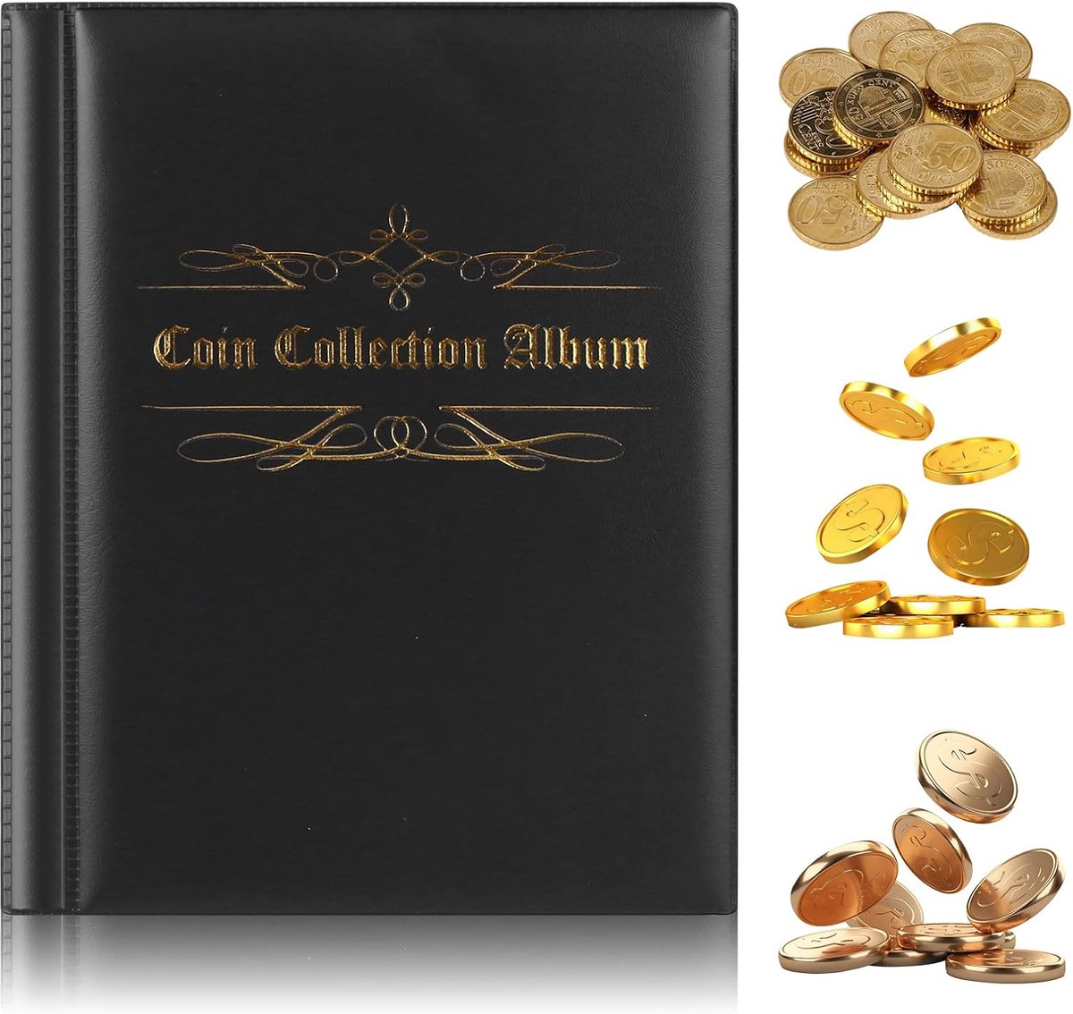 Muntalbum 16 pagina's - Faux leren omslag - 480 vakken - Ideaal voor muntenverzameling - ShopVlot