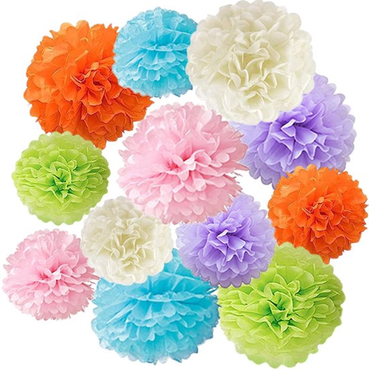 Papieren Pompons 12 Stuks - Decoraties Set - 25cm/20cm Diameter - Meerdere Kleuren - Herbruikbaar - Duurzaam Papier - Feestdecoraties
