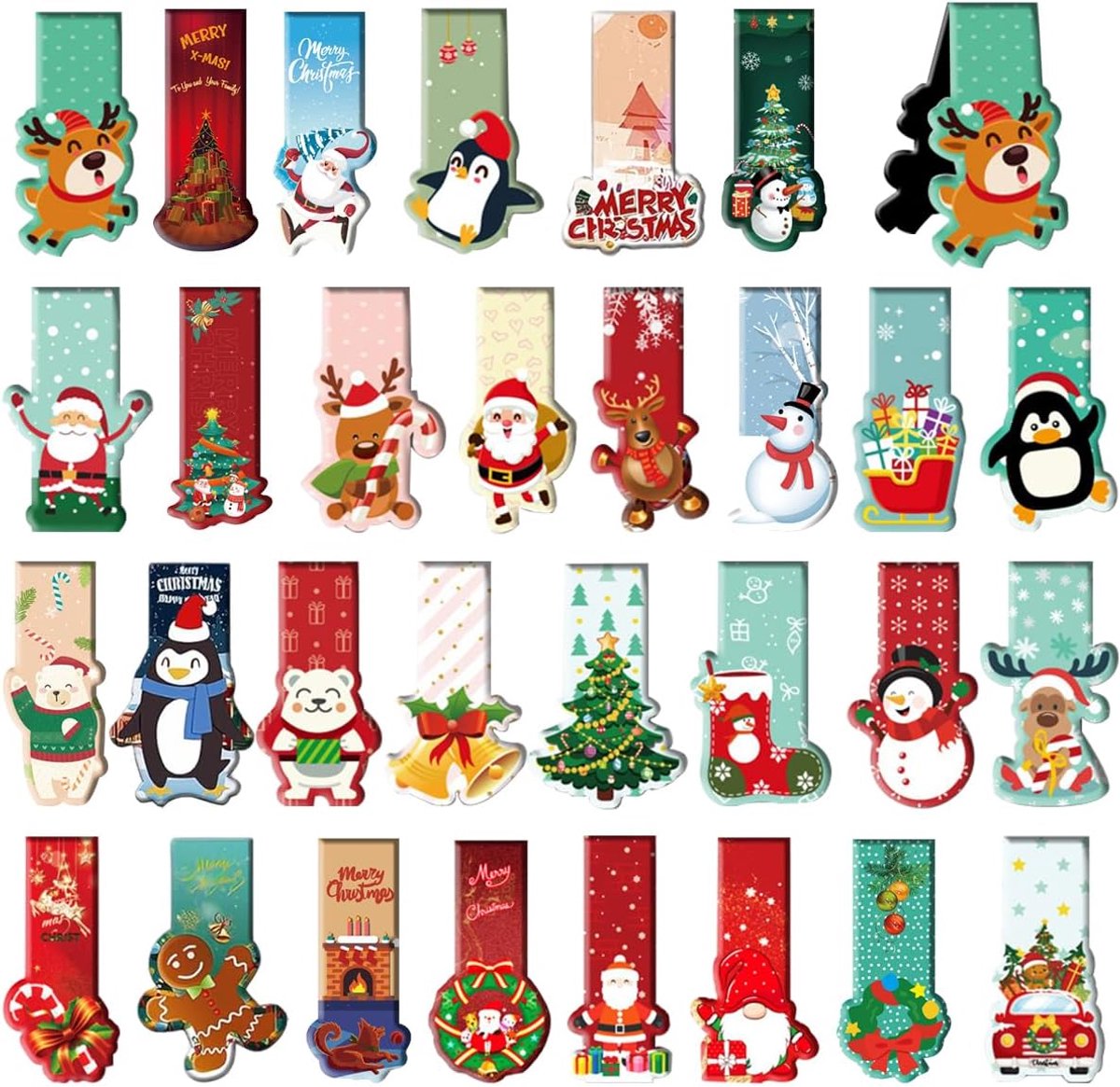 Magnetische boekenleggers voor kinderen - 30 stuks - kerstmotieven met kerstman en rendier - ideaal voor leesplezier - ShopVlot